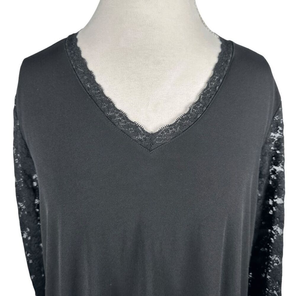 Susan Graver Black Tunic Shirt Sheer Lace Sleeves Romantic Boho Slinky Size 1X - Picture 8 of 9
